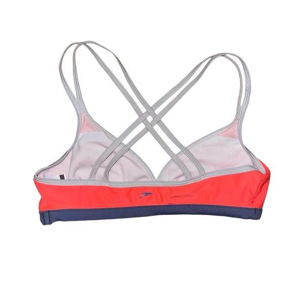 Speedo Bikini Top Women's Size Small Coral Navy Grey Strappy Cross Back Swim - Picture 4 of 8